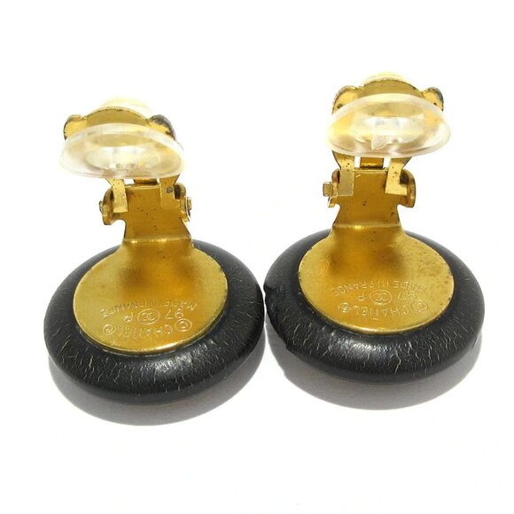 Auth CHANEL Black White Gold Plastic Hardware Clip On Earrings - Picture 2 of 7